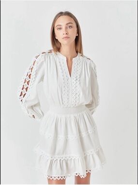 Endless Rose White Eyelet Tiered Mini Dress